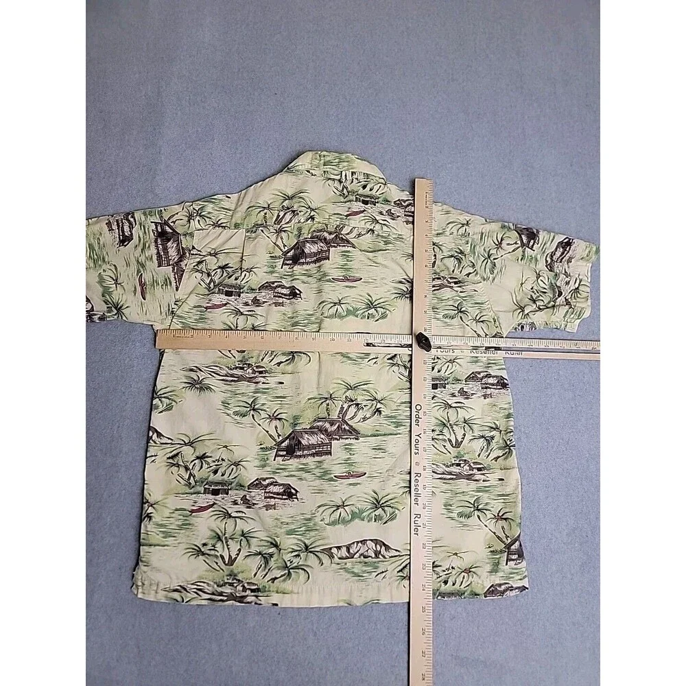 Vintage GAP‎ Hawaiian Shirt Mens L Brown Tiki Hut Native Cotton Pocket Dad Camp